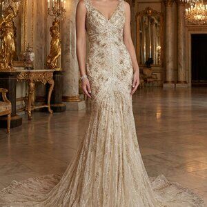 🪞Luxurious Designer Couture Wedding Evening Party Prom Runway Beaded Gown Dress